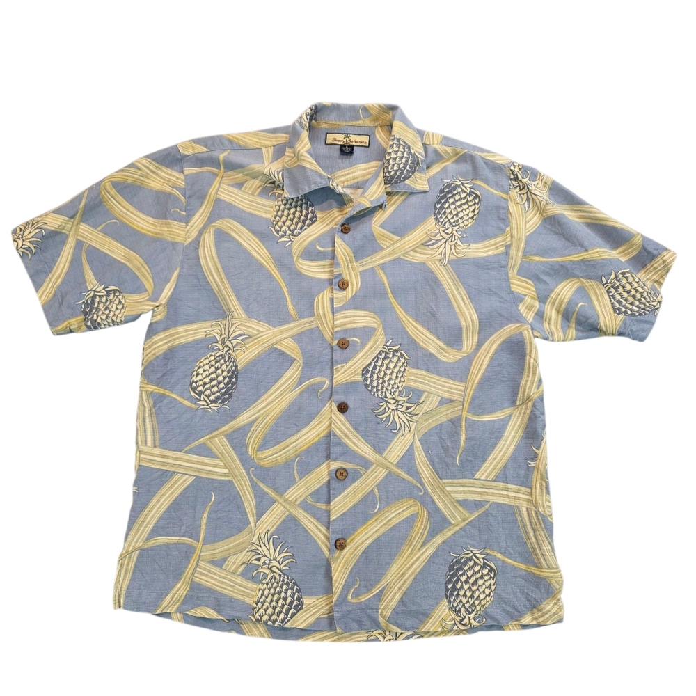 Tommy Bahama 100% Silk Tropical Pineapple Button Front‎ Shirt Short Sleeve sz Md